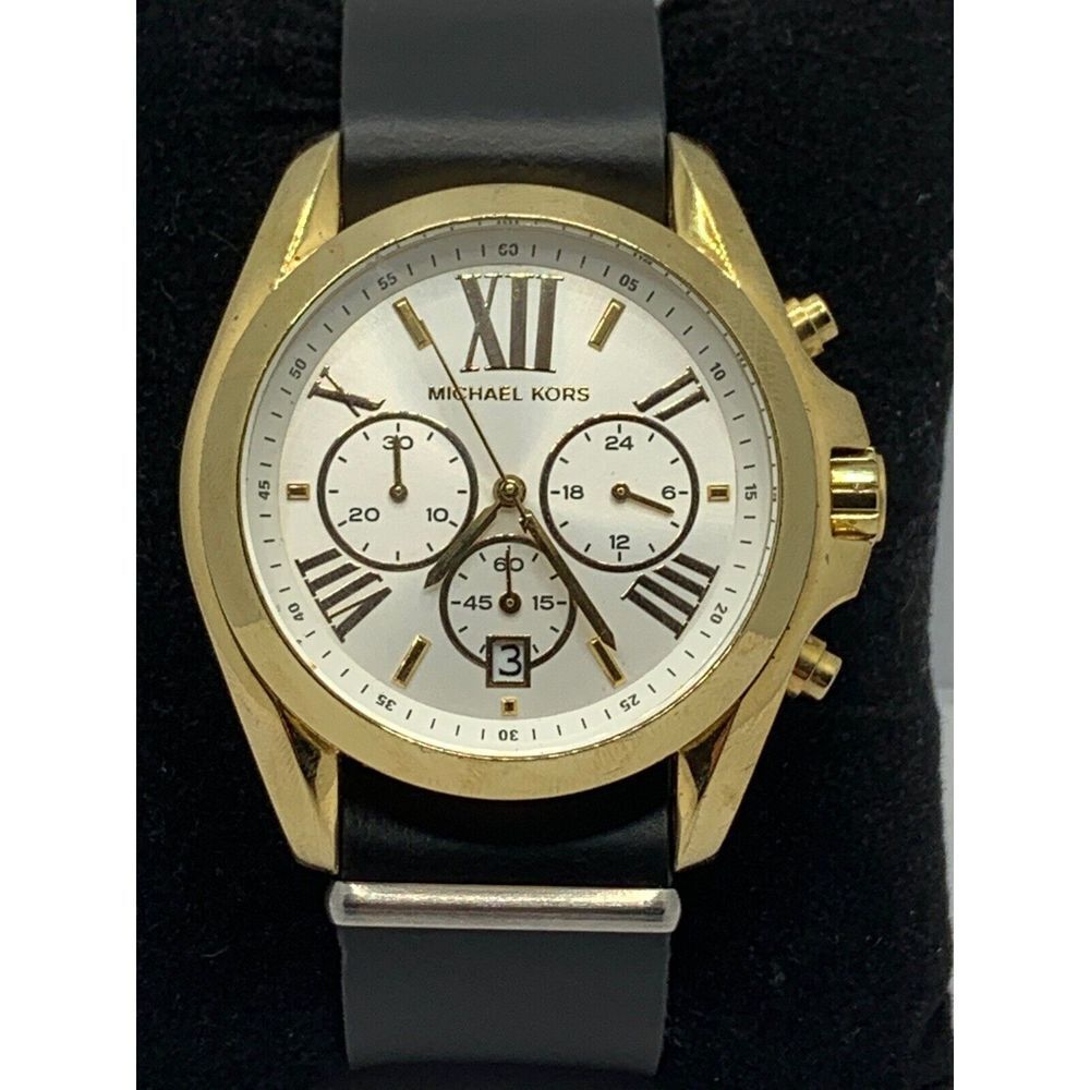 Michael Kors MK5743 Women's Black Leather Analog White Dial Quartz Watch JD234 - Picture 2 of 11